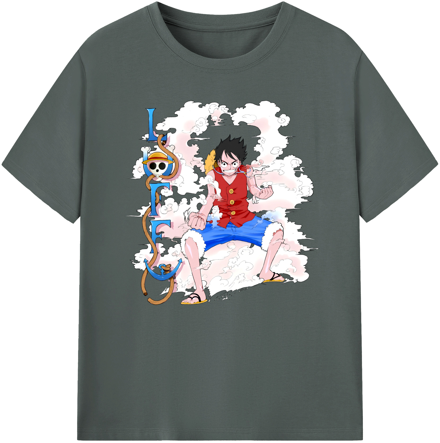 ワンピース モンキー・D・ルフィ ONE PIECE Monkey D. Luffy 綿100％ メンズ半袖Tシャツ｜肌触りやわらか＆通気性